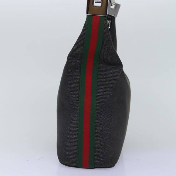 GUCCI Web Sherry Line Shoulder Bag Canvas Gray Red Green 01234 Auth 76421 - Picture 4 of 16